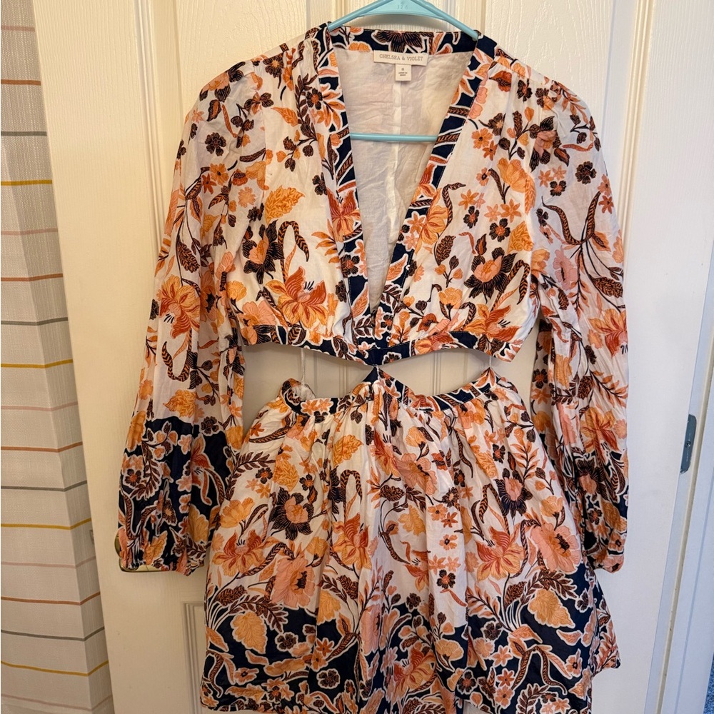 Chelsea & Violet Floral Mini Dress - Orange and Blue